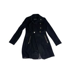 Guess Los Angeles Black Peacoat Women’s Medium Gold Button Zip Pockets